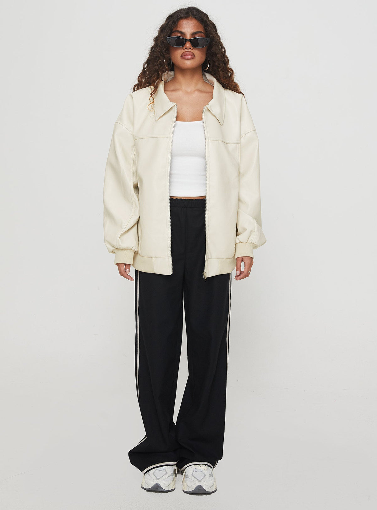 Women's Goldsmith Faux Leather Bomber Jacket Cream