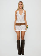 Women's Masego Crochet Scarf Tie Mini Dress White — Dress