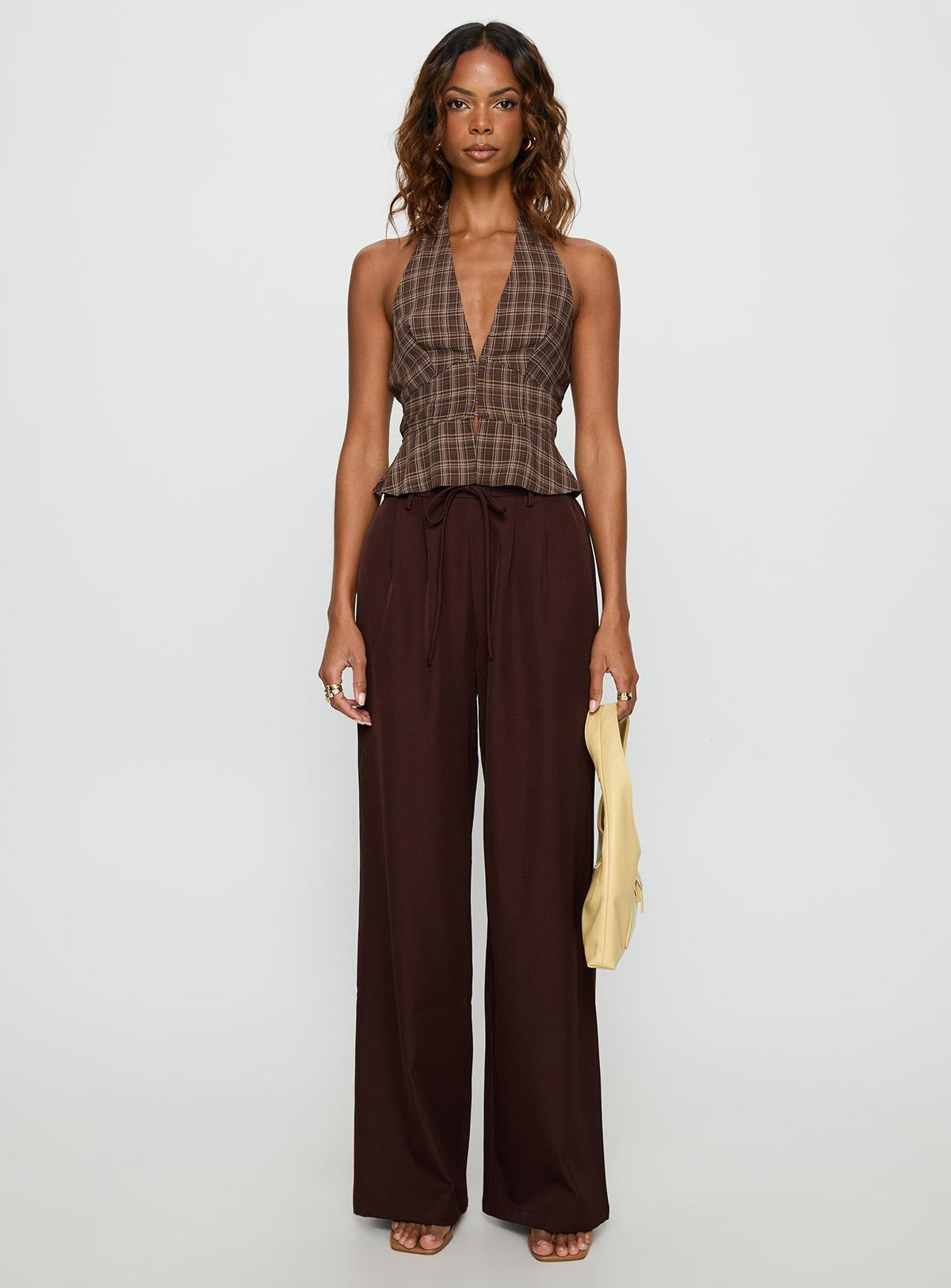 Women's Pleasing Top Brown Check