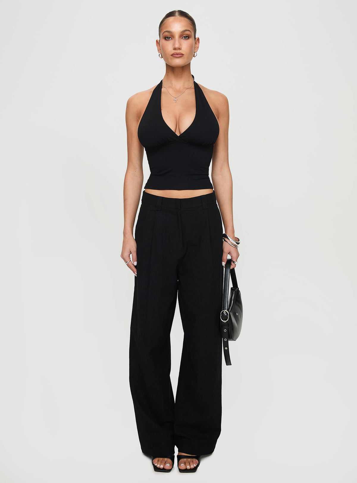 Women's Whimsy Halter Top Black Petite