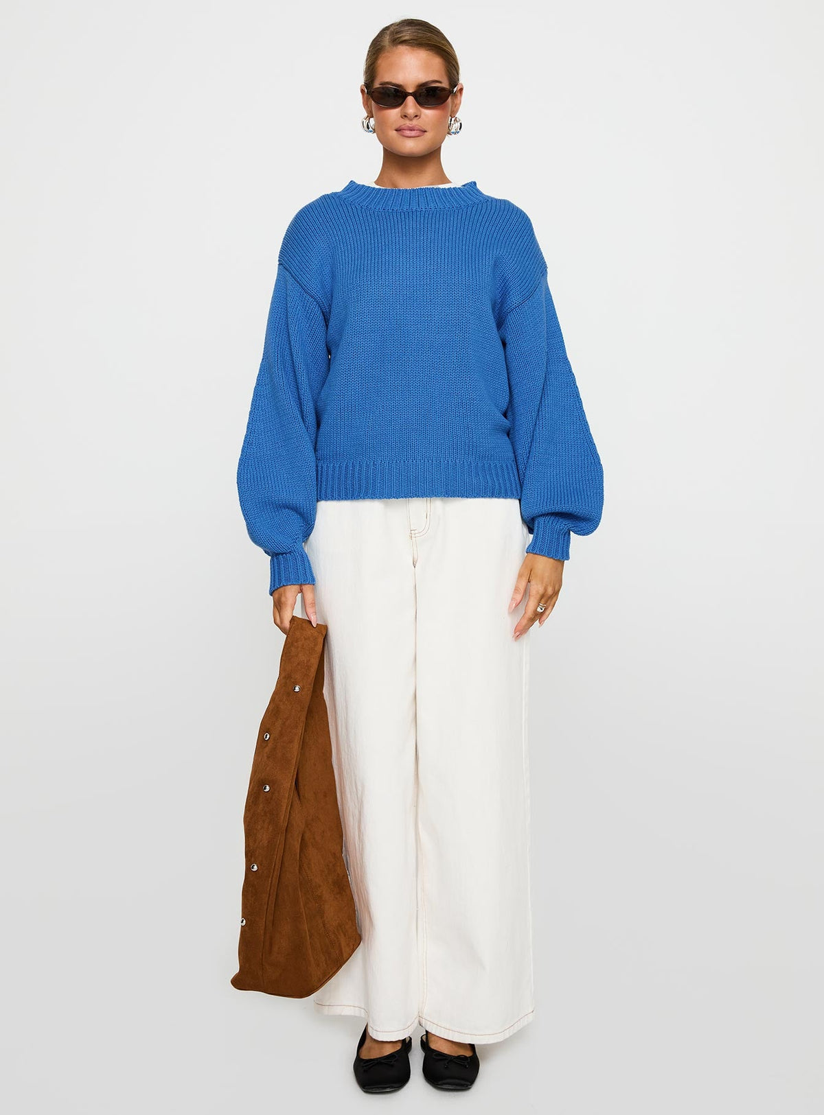 Women's Harmony Balloon Sleeve Knit Sweater Blue
