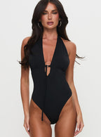 Women's Two Summers Plunge Neck Bodysuit Black