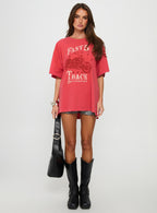 Women's Fast Track Oversized Graphic Top Red