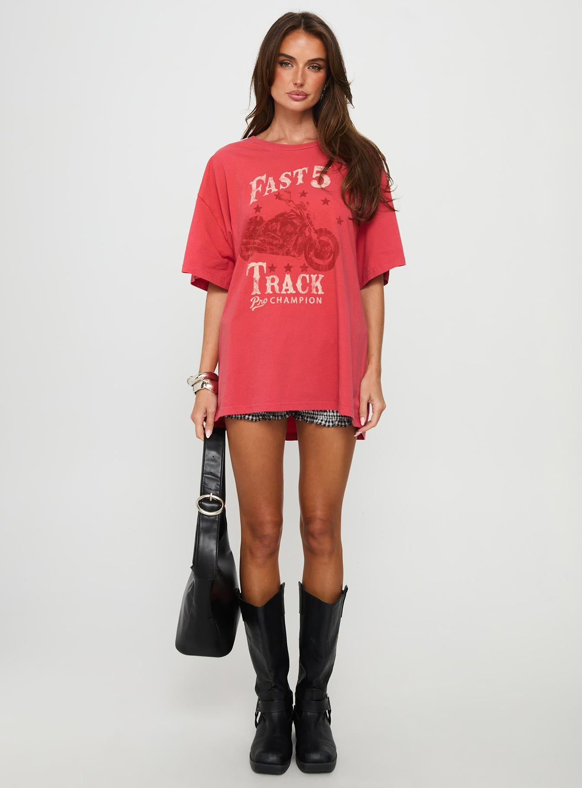 Women's Fast Track Oversized Graphic Top Red