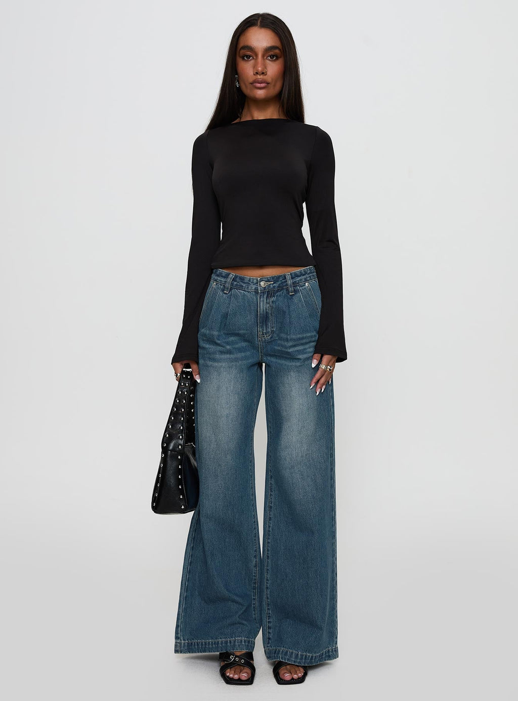 Women's Laguardia Mid Rise Wide Leg Jeans Dark Blue Wash