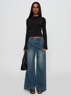 Women's Laguardia Mid Rise Wide Leg Jeans Dark Blue Wash