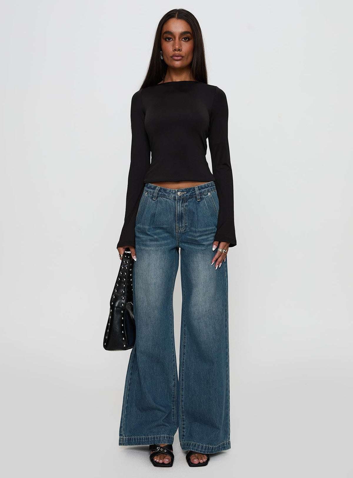 Women's Laguardia Mid Rise Wide Leg Jeans Dark Blue Wash
