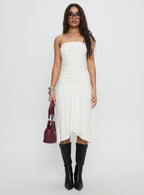 Women's Rienna Strapless Asymmetrical Midi Dress White — Dress