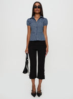 Women's Separate Scenes Button Up Top Blue Check