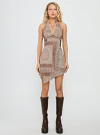 Women's Spartacus Halter Mini Dress Brown / Multi — Dress