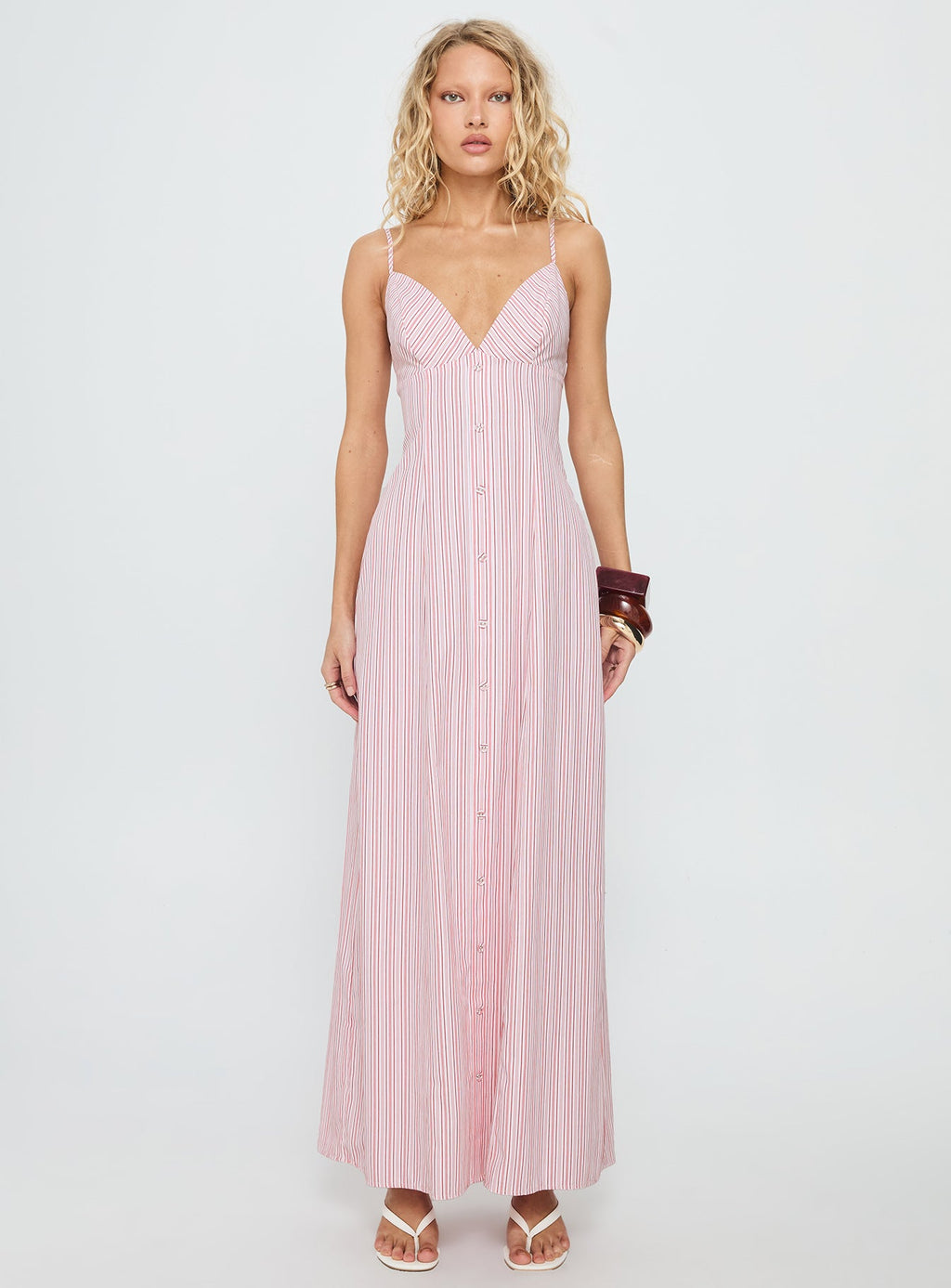 Women's Samiyah Button Down Maxi Dress Red Stripe — Dress
