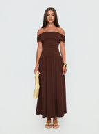 Women's Katalia Off Shoulder Maxi Dress Chocolate Brown — Dress