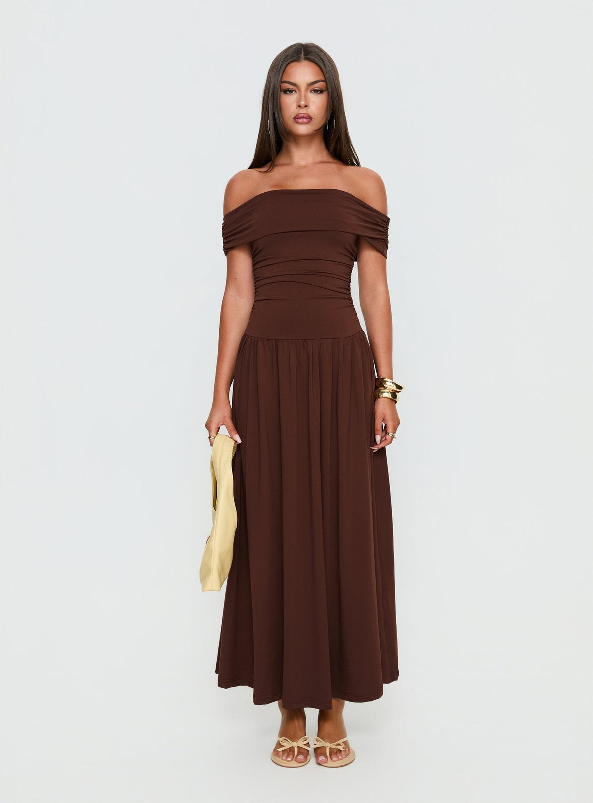 Women's Katalia Off Shoulder Maxi Dress Chocolate Brown — Dress