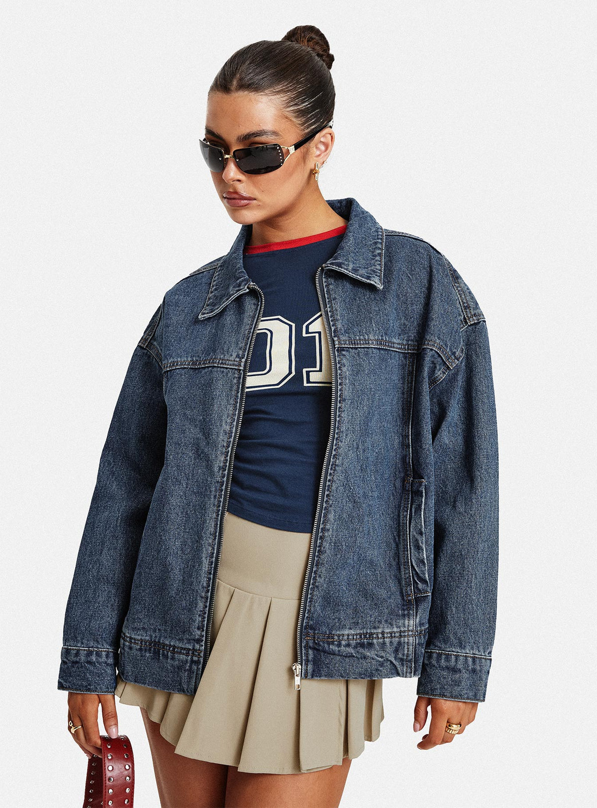 Women's Goldsmith Denim Bomber Jacket Mid Wash