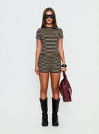 Women's Settle Down Baby Tee Black / Beige Stripe