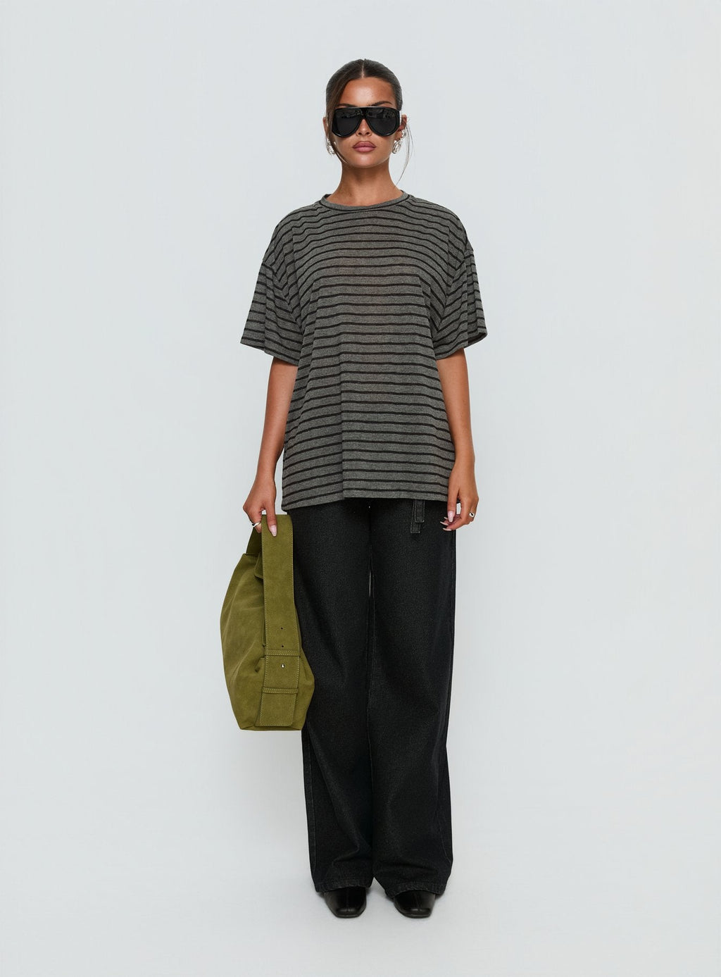 Women's Zaydee Oversized Tee Grey / Black Stripe