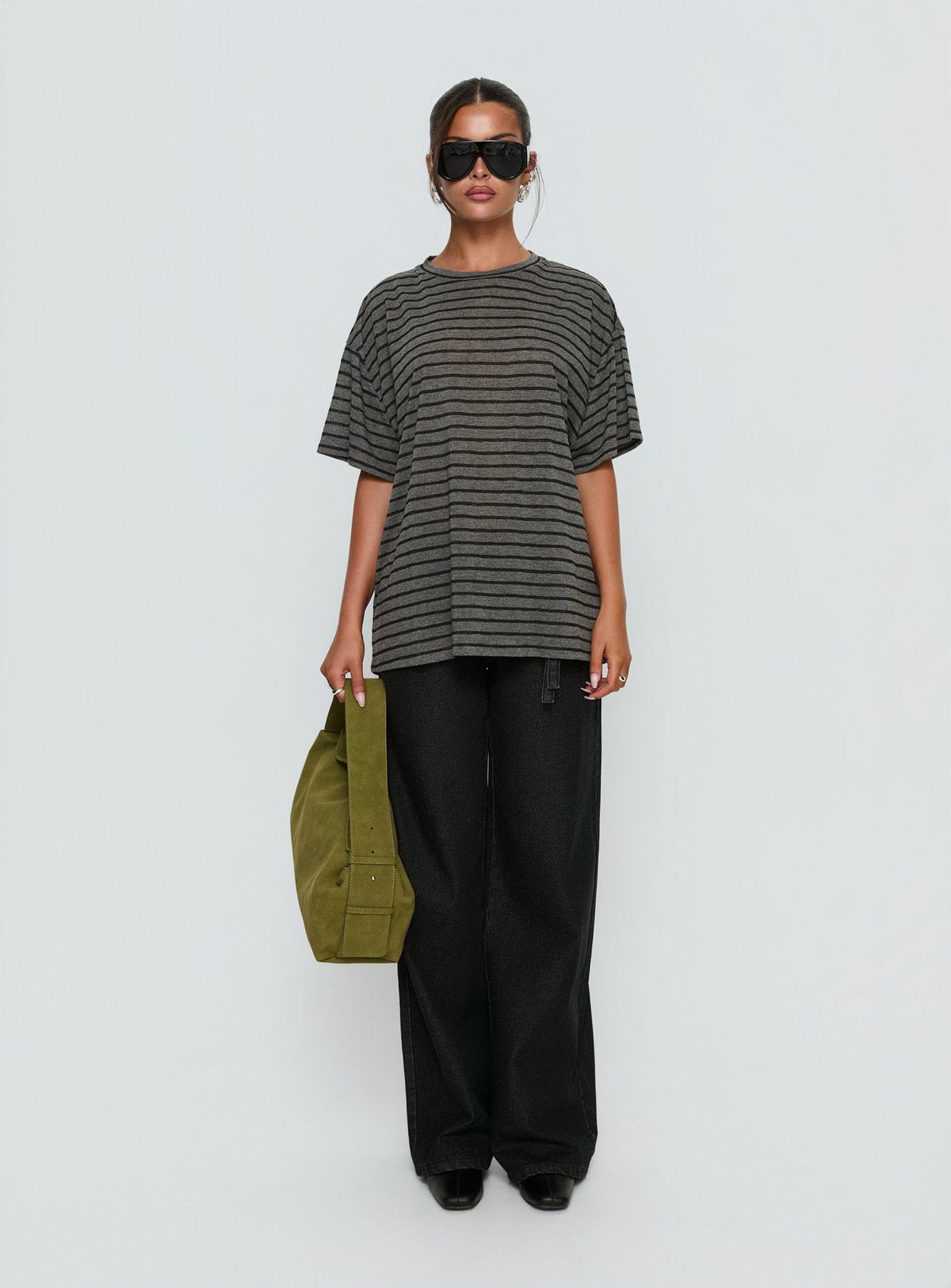 Women's Zaydee Oversized Tee Grey / Black Stripe