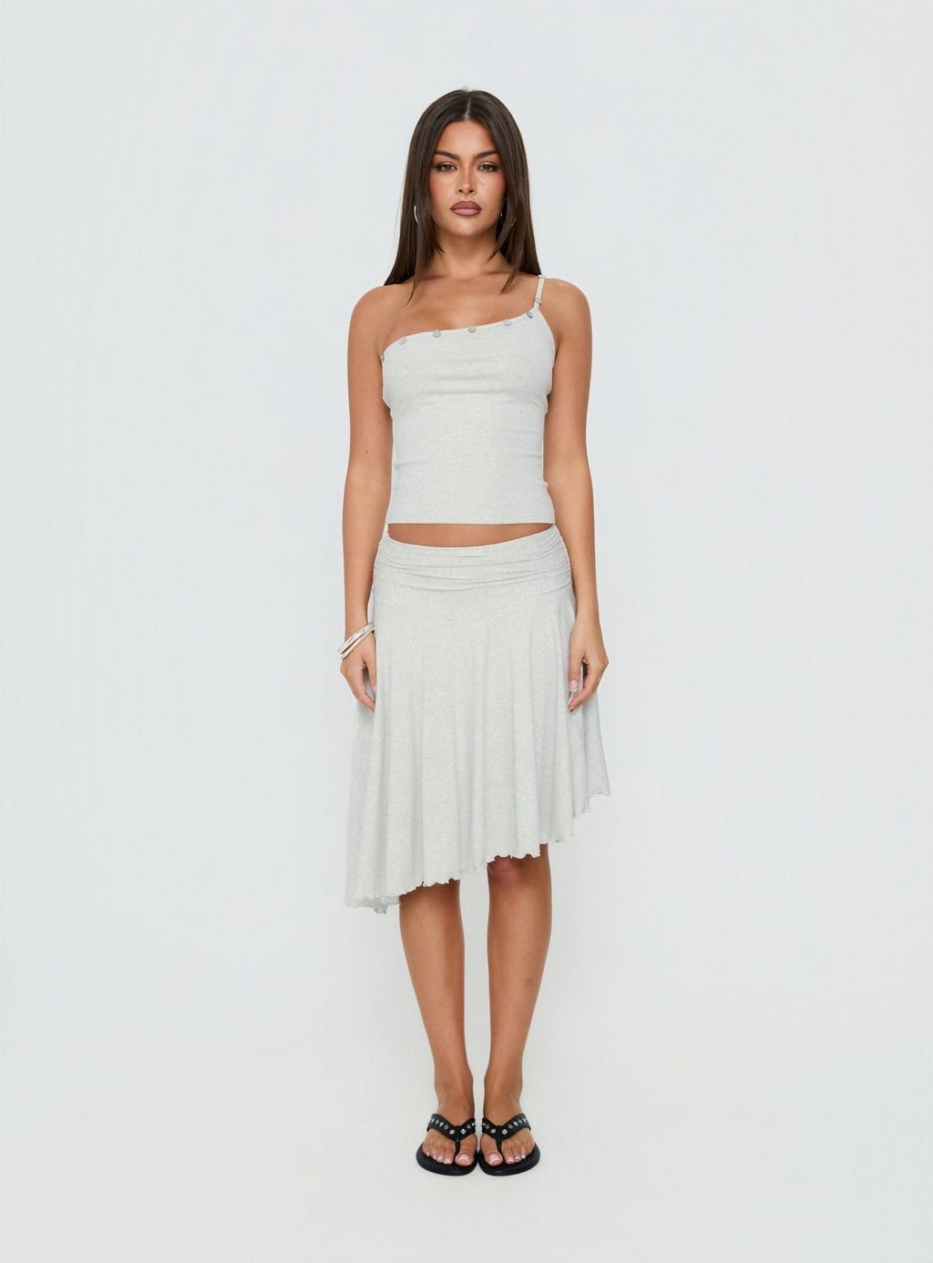 Women's Mimmi One Shoulder Button Detail Top Grey