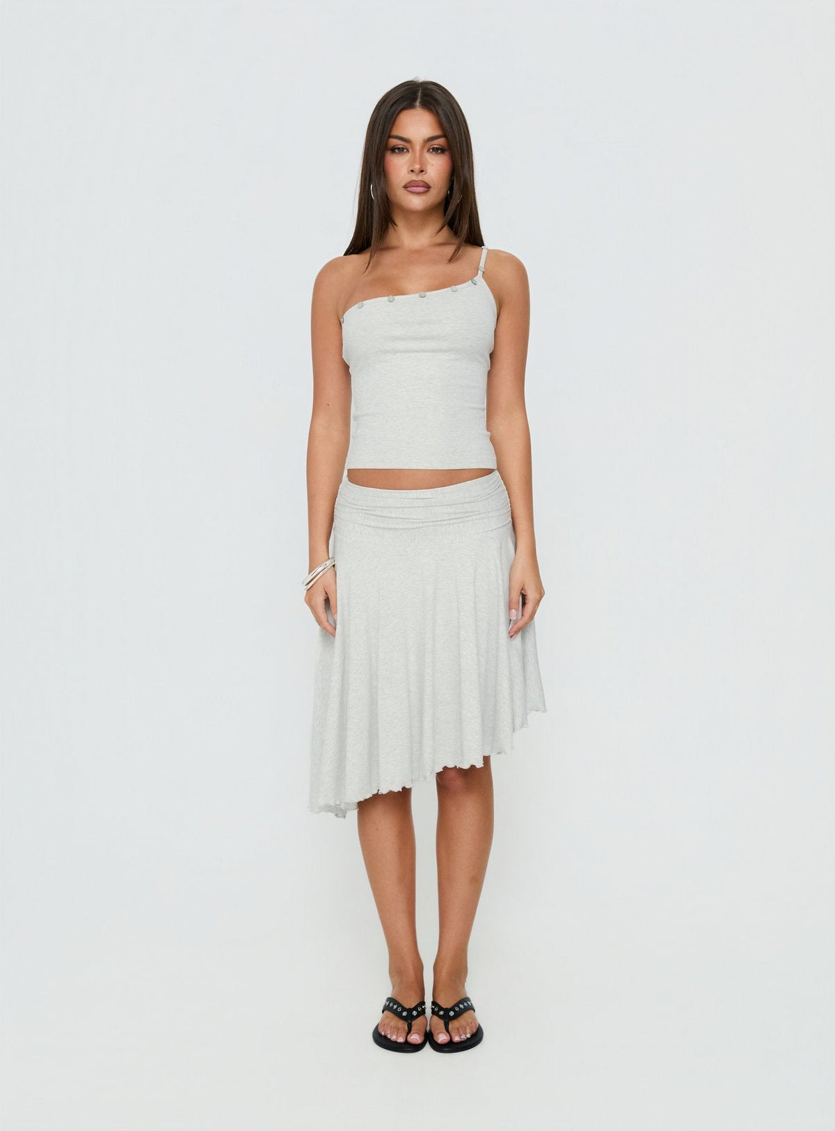 Women's Mimmi One Shoulder Button Detail Top Grey