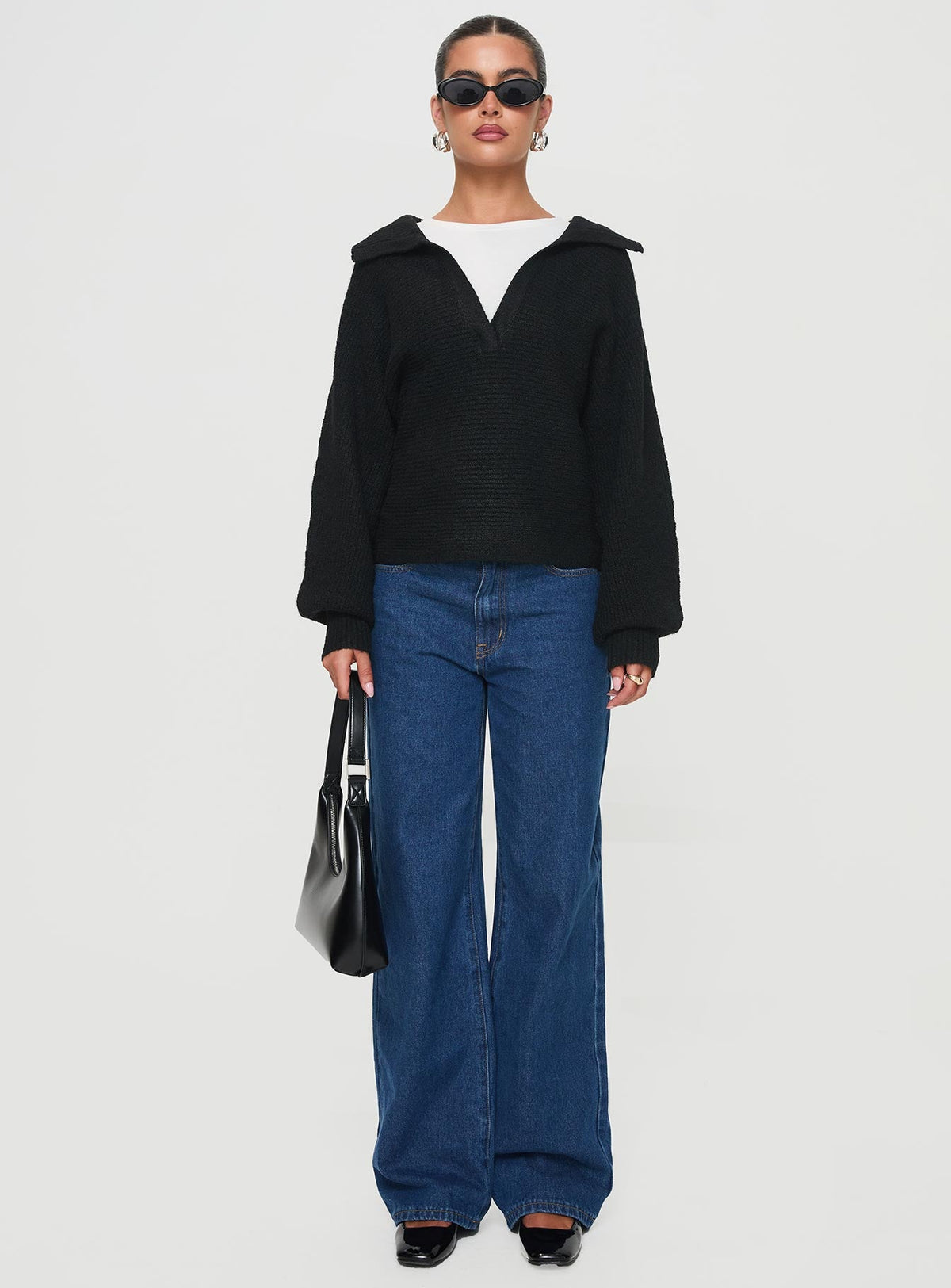Women's Bella Notched Neck Sweater Black