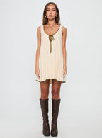 Women's All My Loving Contrast Babydoll Mini Dress Cream — Dress