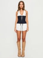 Women's Dreamfields Lace Up Corset Top Dark Denim / White