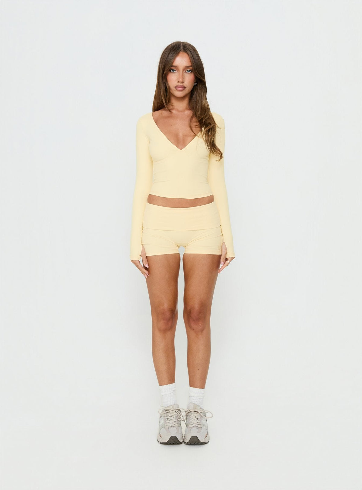 Women's New Horizons Long Sleeve V Neck Top Butter Yellow — Activewear
