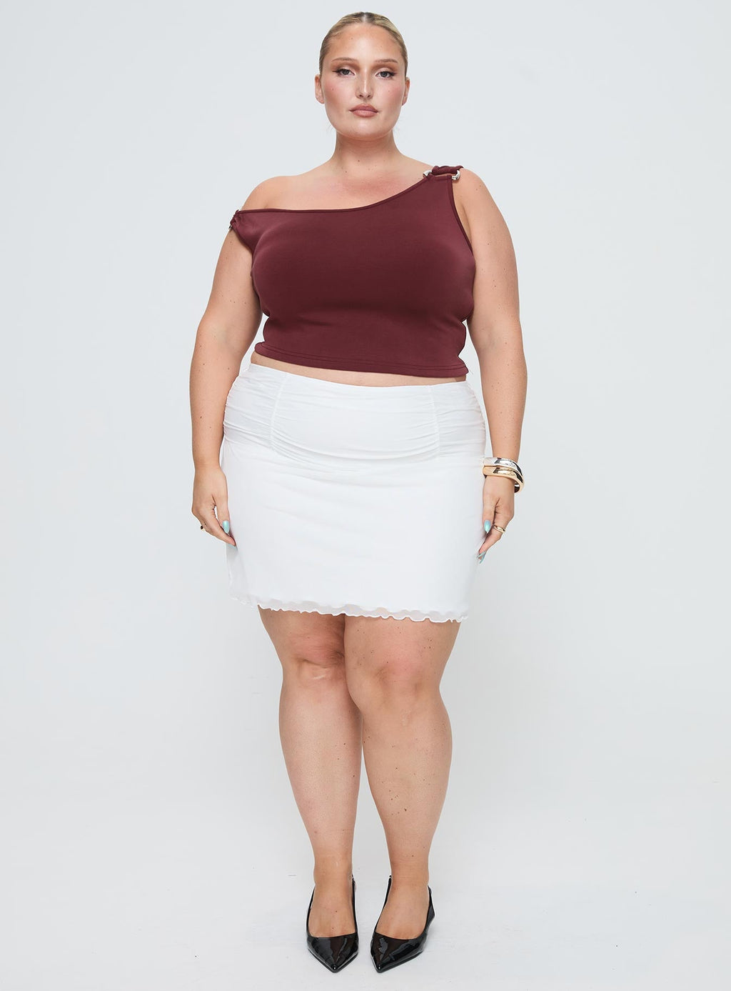 Women's Meredith Ruched Mini Skirt White Curve