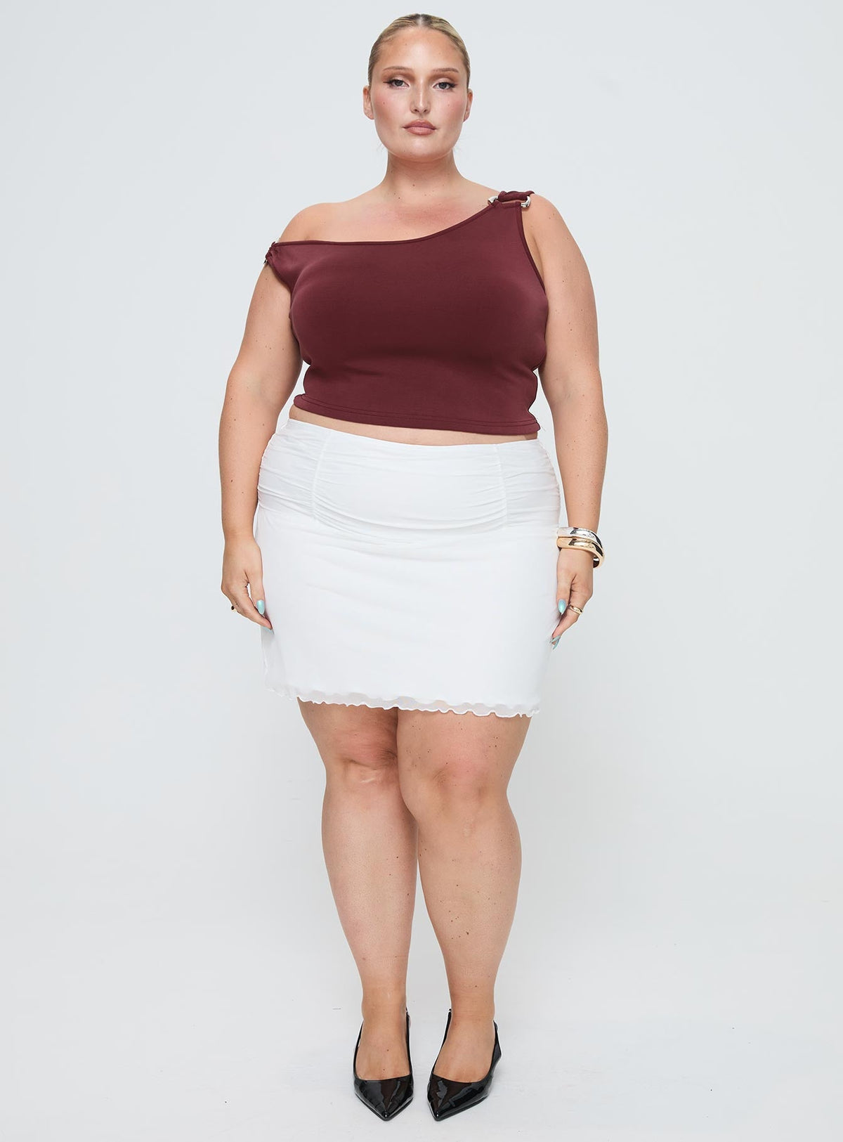 Women's Meredith Ruched Mini Skirt White Curve