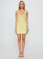 Women's Desi Cowl Neck Mini Dress Yellow Shimmer — Dress