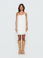 Women's Kind Of Wonderful Tie Detail Baby Doll Mini Dress White — Dress