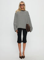 Women's Settle Down Long Sleeve Top Black / White Stripe