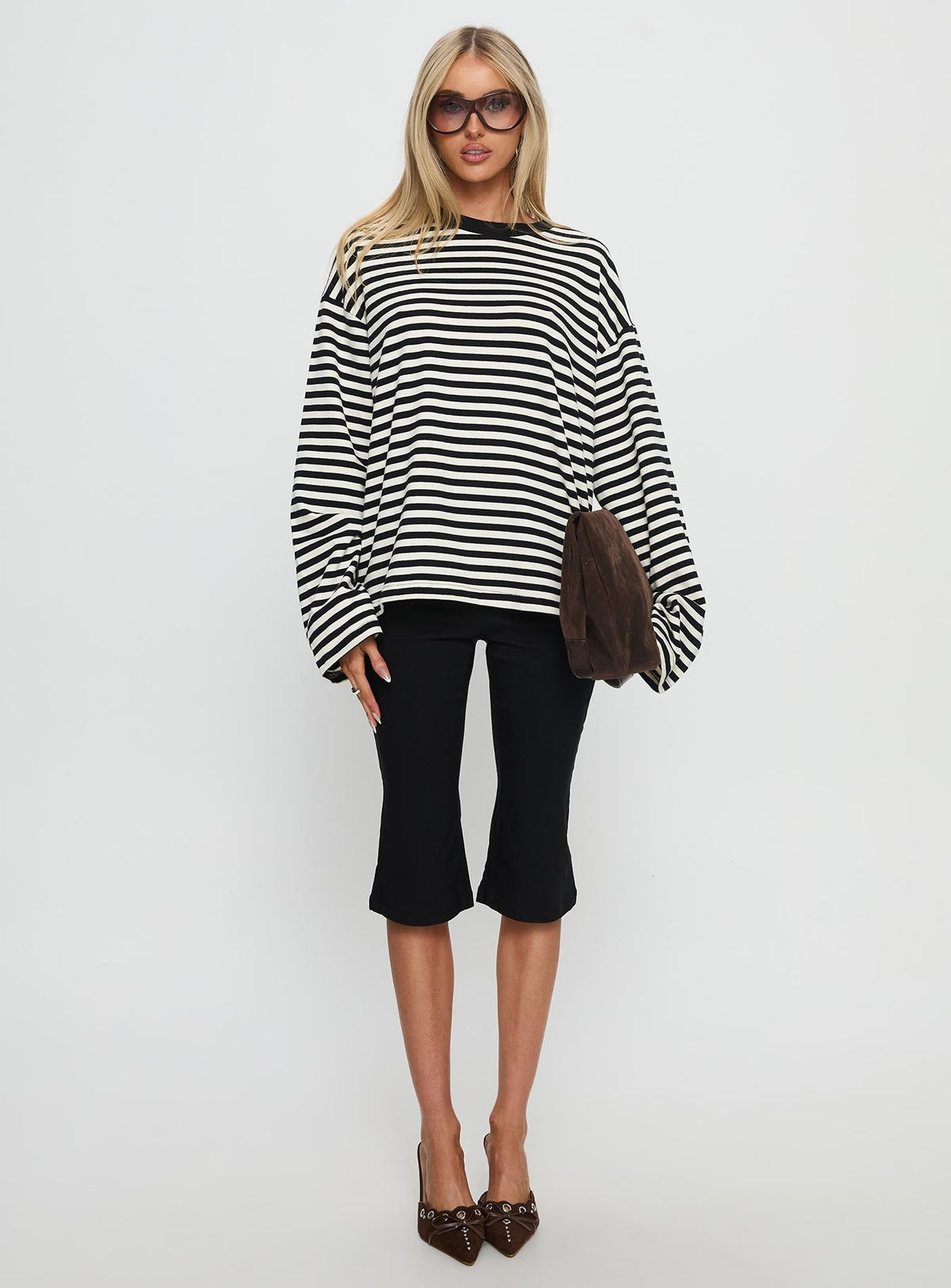 Women's Settle Down Long Sleeve Top Black / White Stripe