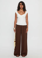 Women's Vianca Low Rise Linen Pant Chocolate