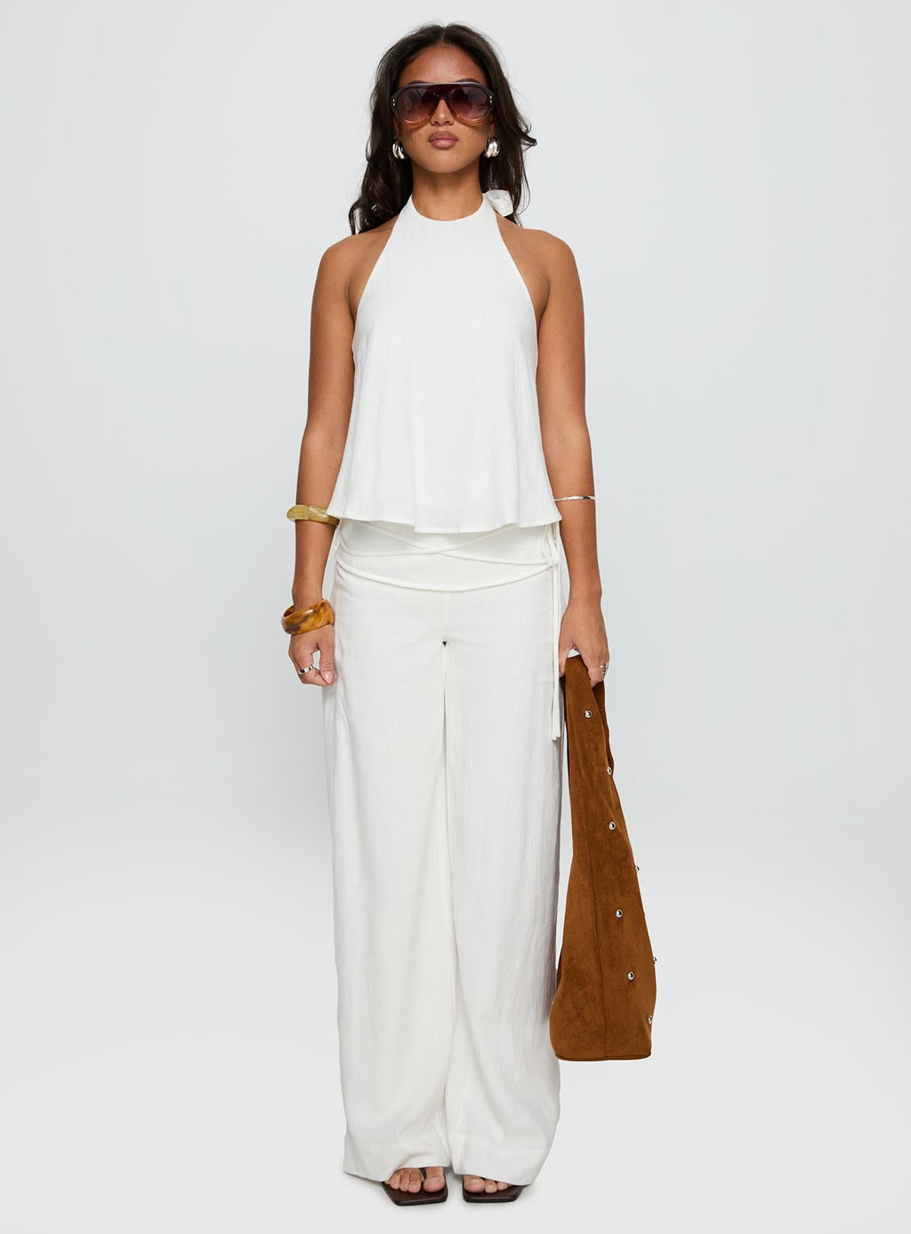 Women's Silver Moon Linen Blend Tie Pants White
