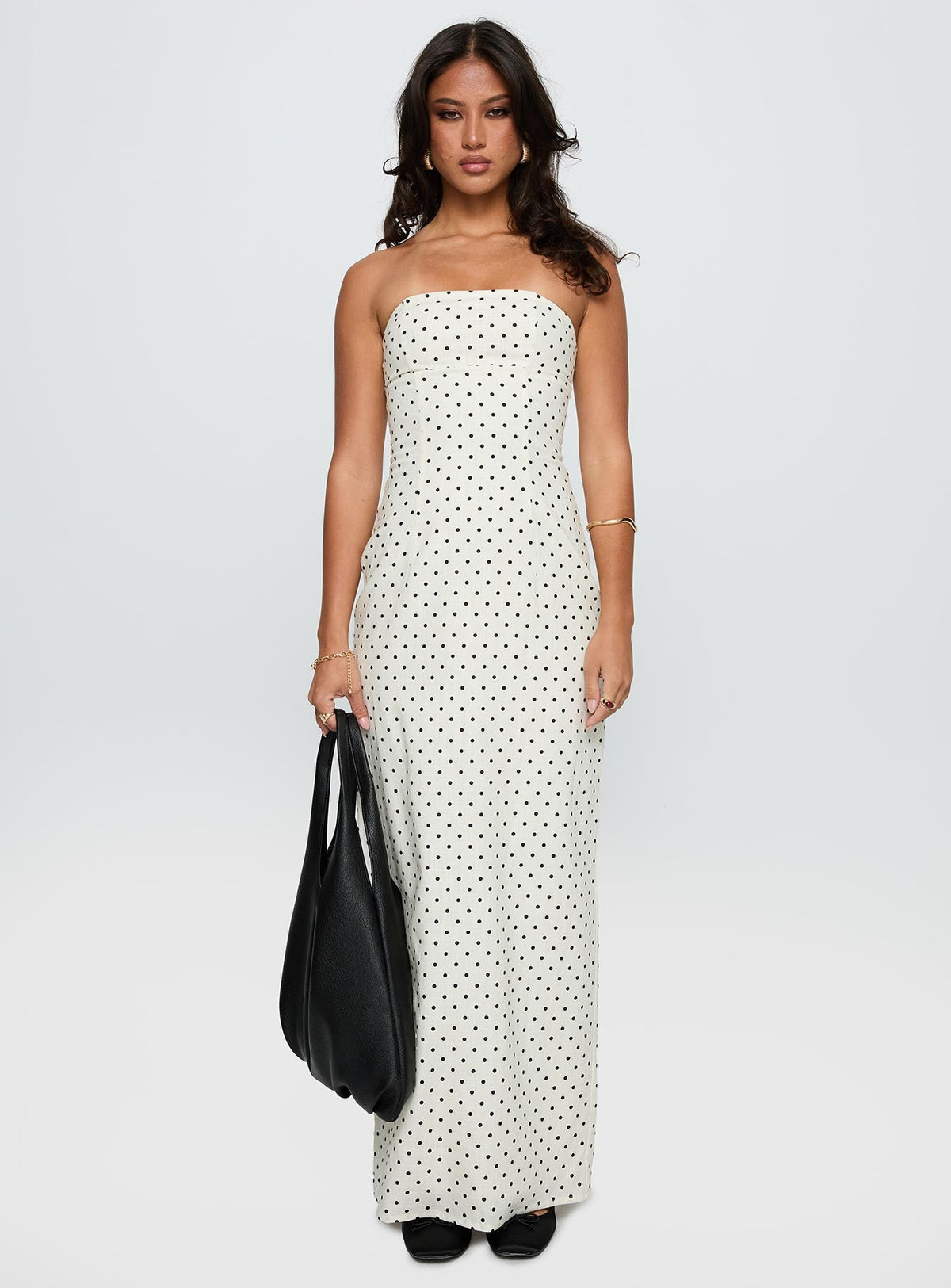 Women's Dovie Linen Blend Strapless Midi Dress Cream Polka — Dress