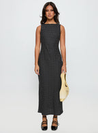 Women's Voyager Linen Blend Midi Dress Black Polka — Dress