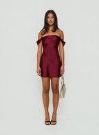 Women's Zabbarra Off The Shoulder Mini Dress Burgundy — Dress