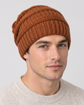 Men's Soft Stretch Knit Beanie — Caramel — hero — wb-gender-final-188
