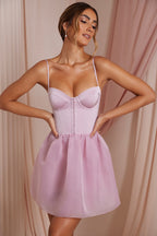 Women's Tulle Skirt Corset Mini Dress in Dusty Pink — Dress