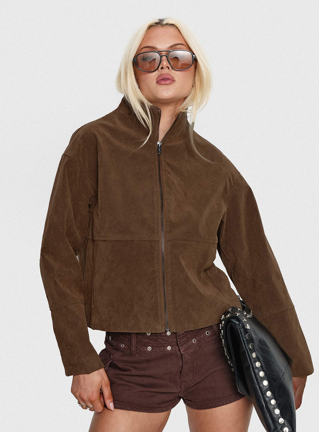 Women's Jessalynn Faux Suede Zip Through Jacket Brown