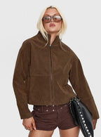Women's Jessalynn Faux Suede Zip Through Jacket Brown