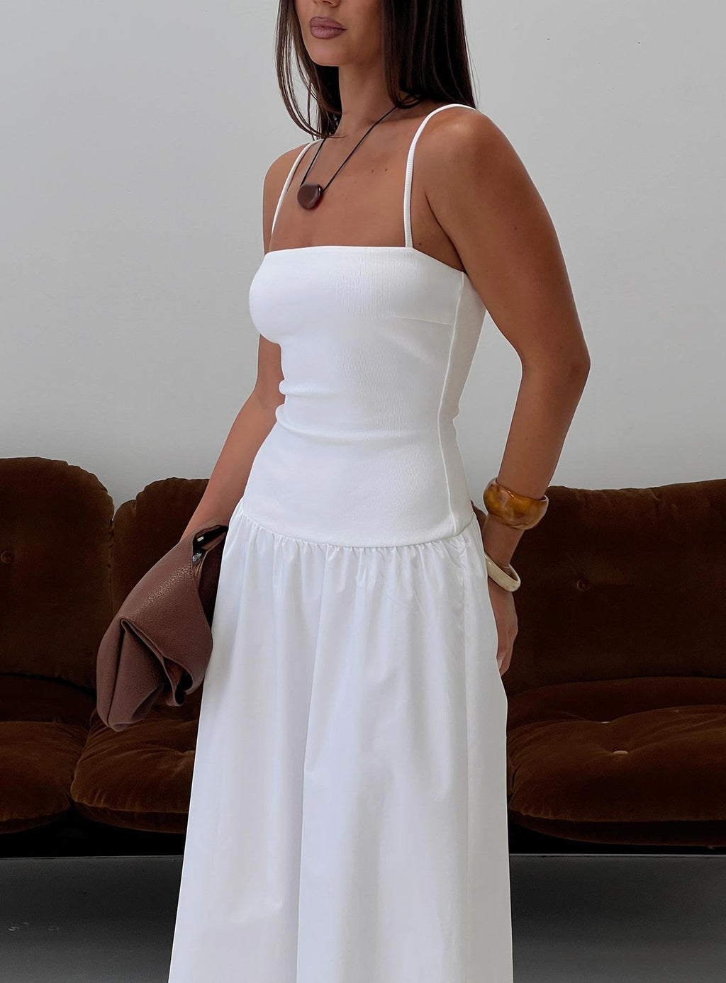 Women's Erroll Drop Waist Knit Maxi Dress White — Dress