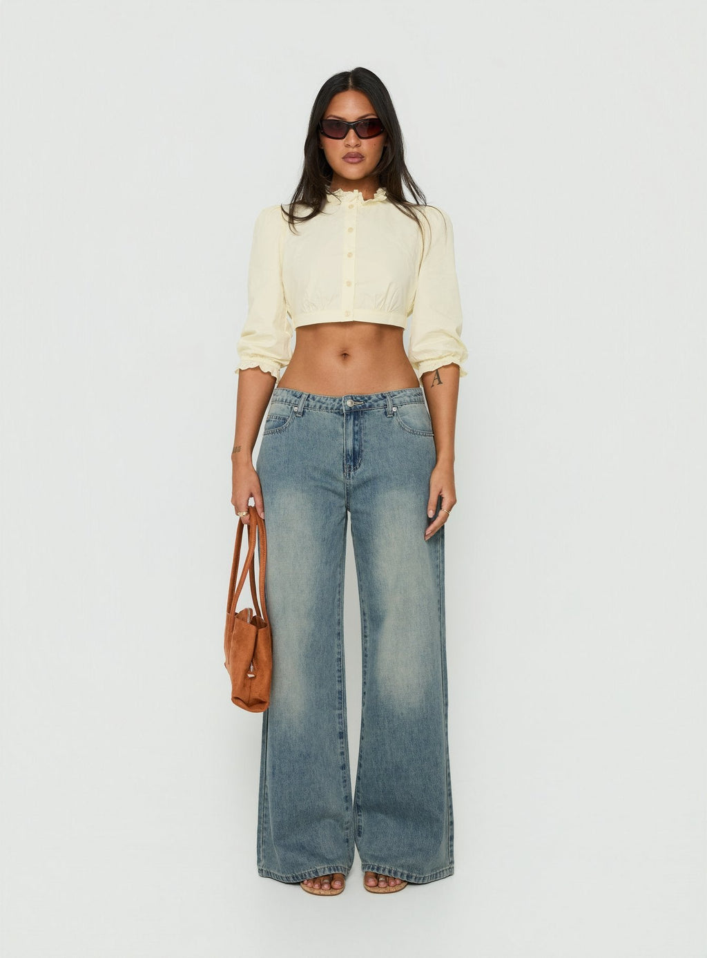 Women's Karlos Low Rise Cinched Baggy Jeans Vintage Mid Blue Wash