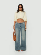 Women's Karlos Low Rise Cinched Baggy Jeans Vintage Mid Blue Wash