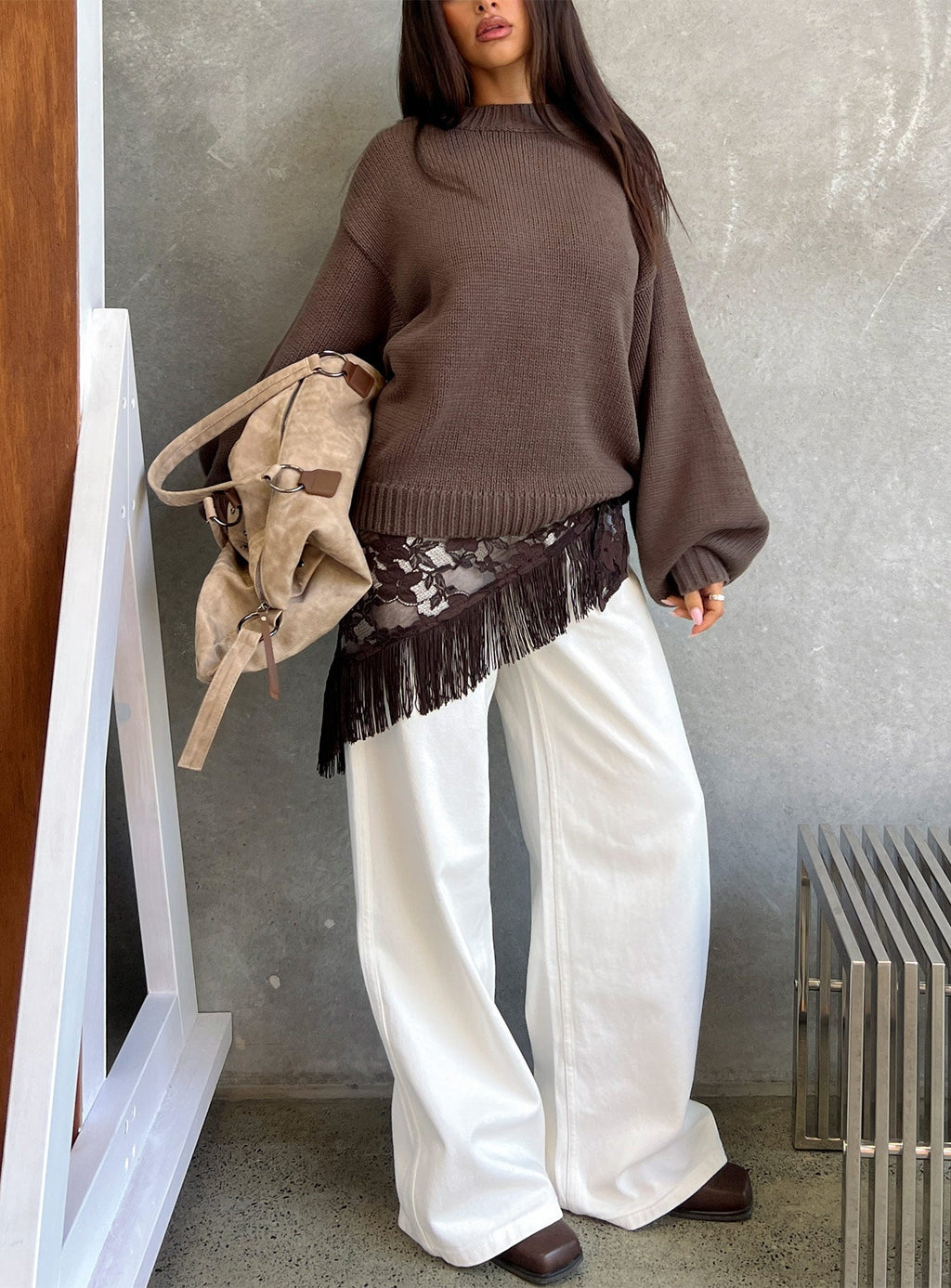 Women's Harmony Balloon Sleeve Knit Sweater Dark Brown