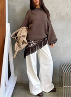 Women's Harmony Balloon Sleeve Knit Sweater Dark Brown