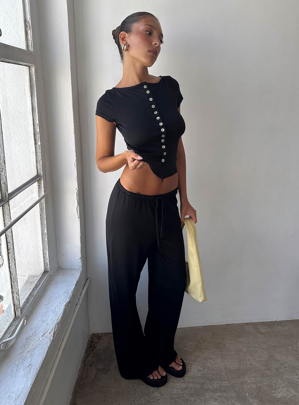 Women's Gavrielle Jersey Wide Leg Pants Black