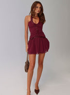 Women's Aisleigh Sequin Halter Mini Dress Berry — Dress