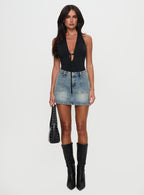 Women's Two Summers Plunge Neck Bodysuit Black